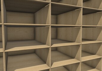 3d empty wooden shelves