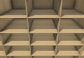 3d empty wooden shelves