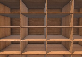 3d empty wooden shelves