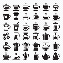 Coffee Beans and Brewing Icons Pack for Café and Restaurant Graphics