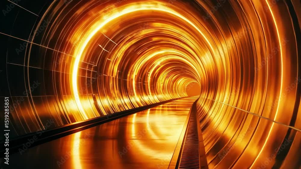 Poster futuristic golden tunnel abstract background with light and glow. abstract concept of technology and