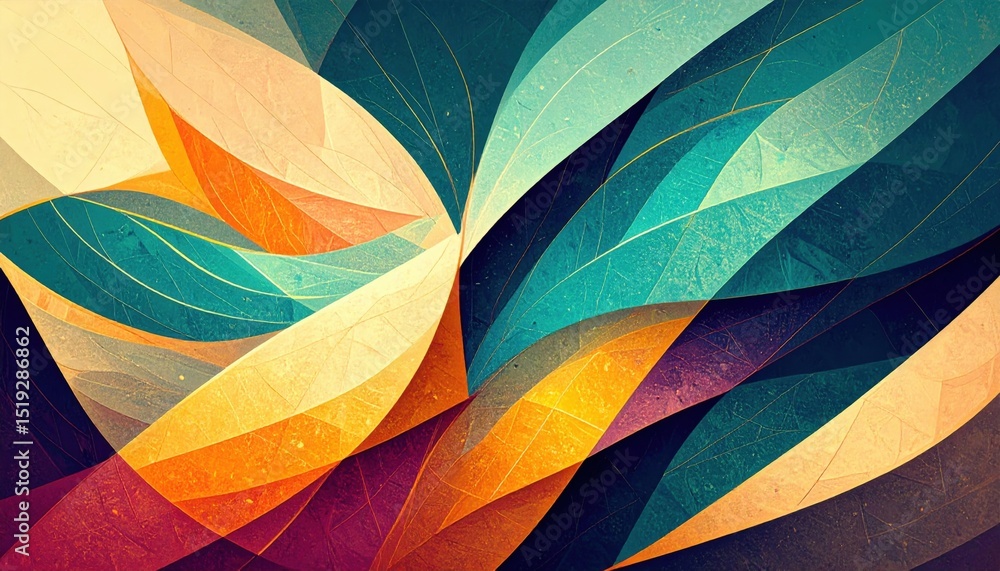 Poster dynamic abstract leaf patterns digital artwork creative design vibrant colors artistic viewpoint mod