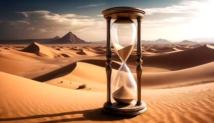 Hourglass in Vast Desert Landscape - Sands of Time