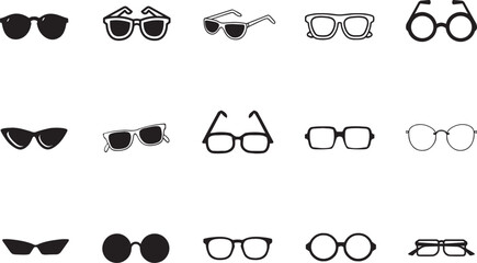 sunglasses and eyeglasses. Includes round, square, cat-eye, aviator, and modern fashion glasses in both outline and solid designs.