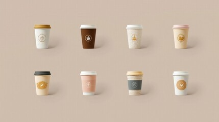 Colorful Coffee Cups Arrangement on Soft Background for Creative Use