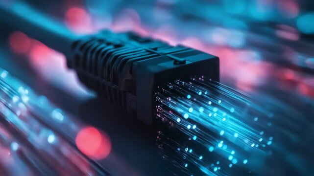 Fiber Optic Cable Close-Up, High-Speed Data Transmission Technology Revolution
