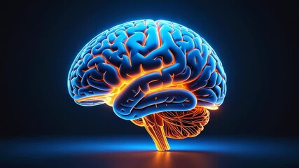 Glowing blue human brain - Powered by Adobe
