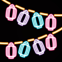 Lanterns for summer festivals. Illustration with the image of neon suga.