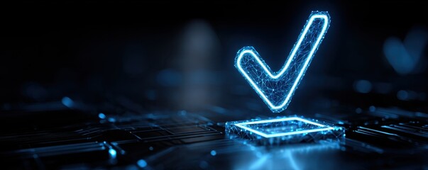 Blue checkmark digital technology confirmation symbol