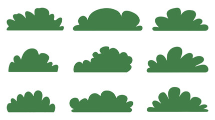 Green bush and shrub silhouette set on a clean white background