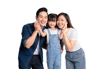 portrait of a happy asian family posing on a PNG  background	