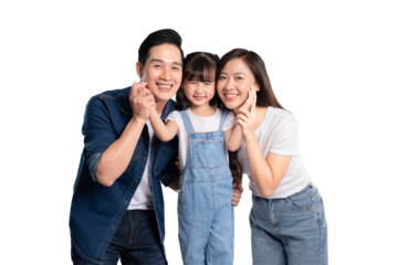 portrait of a happy asian family posing on a PNG  background	