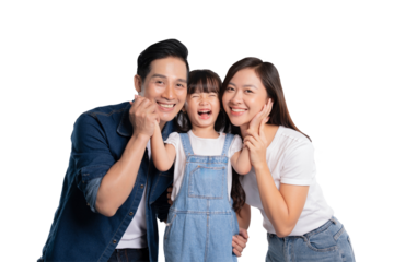 portrait of a happy asian family posing on a PNG  background	
