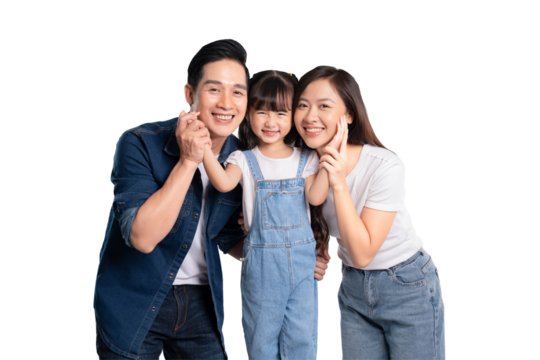 portrait of a happy asian family posing on a PNG  background	