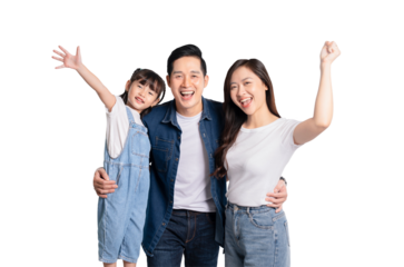 portrait of a happy asian family posing on a PNG  background	