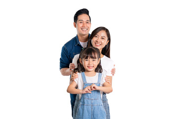 portrait of a happy asian family posing on a PNG  background	