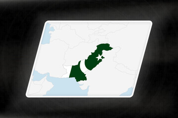 Pakistan Highlighted in Flag Colors on Geographic Map.