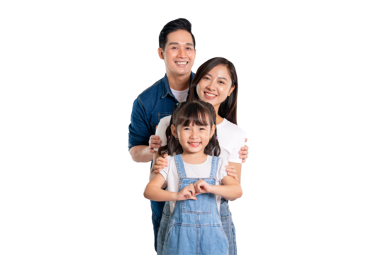 portrait of a happy asian family posing on a PNG  background	