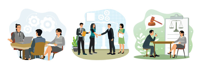 Businessmen consult with an attorney, negotiations of business partners, employee rights.