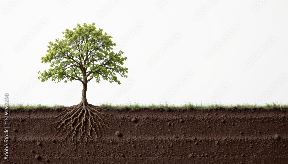 Poster tree with roots displayed against a minimalist background.