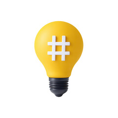 Yellow light bulb with a white hashtag symbol on its surface.