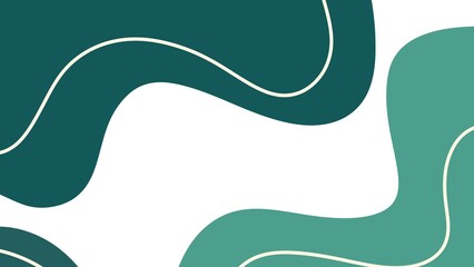 Abstract fluid shapes with green and teal waves on white background  
