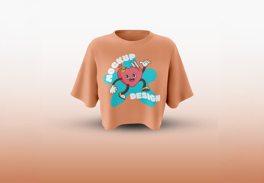 Oversized T-Shirt for Women with Crop Top Mockup - Front View