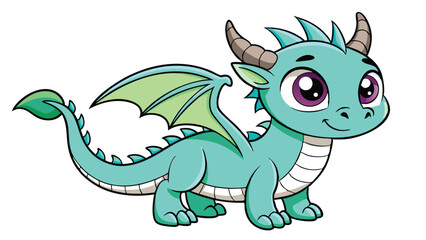 Cute Cartoon Baby Dragon with Big Eyes and Light Green Wings