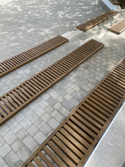 Background of wooden bench in park