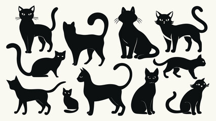 Silhouette Collection An Array of Black Cats in Various Poses and Styles
