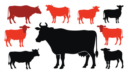 Silhouette Illustration of Cows in Black and Orange Against a White Background