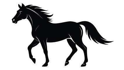 Elegant Black Horse Silhouette with Flowing Mane and Tail on White Background