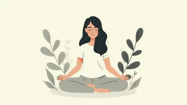 Serene Meditation: Woman in Lotus Pose Amidst Foliage