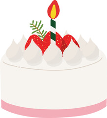 딸기 장식과 생크림 케이크에 촛불을 킨