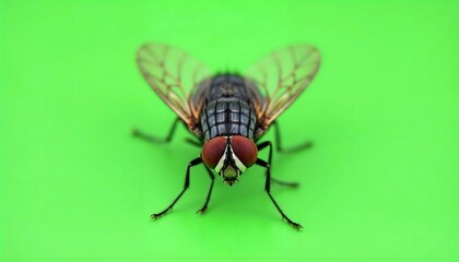 Close Up of Fly on Green Background
