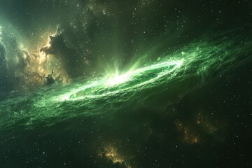 Vibrant Green Cosmic Ring Nebula in Deep Space Space Cosmos Universe Galaxy Nebula Stars Cosmic Core