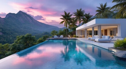 Fototapeta premium A serene and luxurious infinity pool overlooking the lush mountains