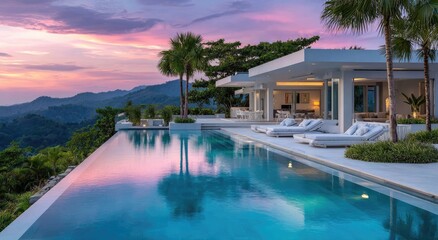 Fototapeta premium A serene and luxurious infinity pool overlooking the lush mountains