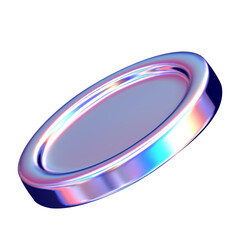 Neon coin isolated on transparent background. 3d holographic shape. Vector illustration