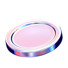 Neon coin isolated on transparent background. Holographic shape. 3d vector illustration