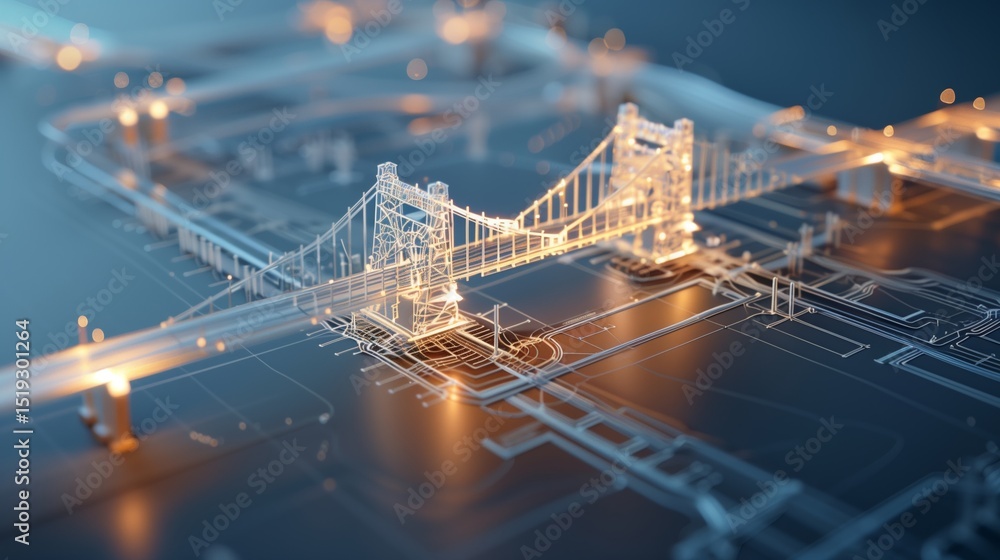 Poster vision of architecture of a 3d model bridge project