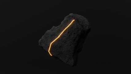 3d render abstract composition of glowing stones. Dark monochrome scene with bright energy lines, suitable for high-tech designs, backgrounds, or immersive branding visuals.