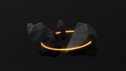 3d render abstract composition of glowing stones. Dark monochrome scene with bright energy lines, suitable for high-tech designs, backgrounds, or immersive branding visuals.