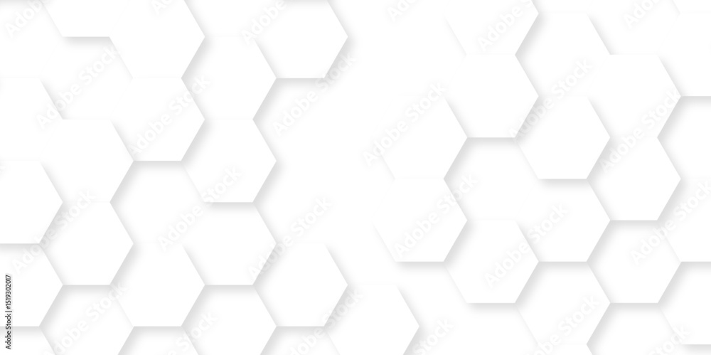 Poster abstract white hexagon concept background. seamless bright white abstract honeycomb. technology for 
