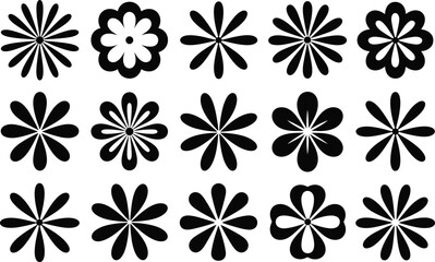 Collection of simple black and white floral designs various styles and shapes for decorative elements