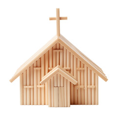 handmade popsicle stick church with cross transparent background