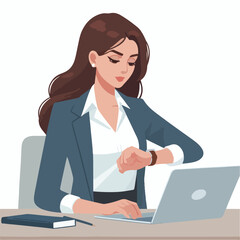 young female boss is looking at her watch