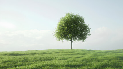 Obraz premium Single Tree on a Grassy Plain Under a Pale Sky