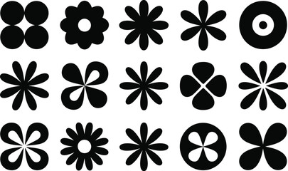 Collection of black and white floral design elements for various graphic design applications including logos and decorative purposes