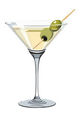 Martini Glass With Olive - Vector Illustration